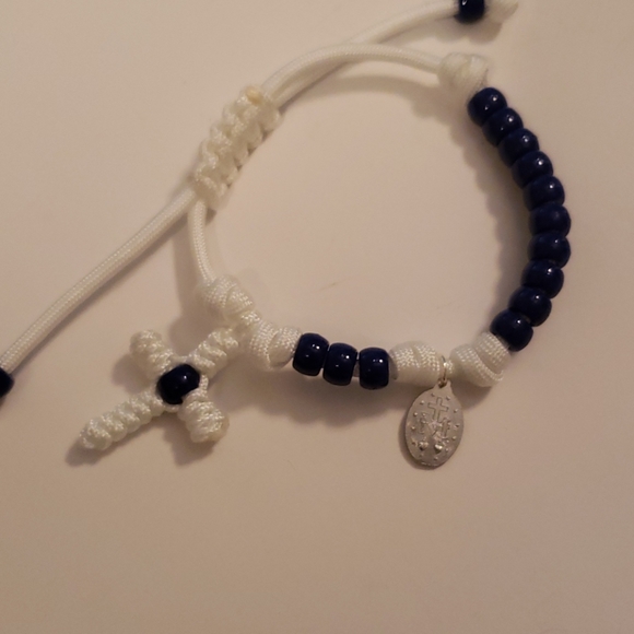 NEW! Rosary Bracelet HANDMADE White on Blue - Picture 8 of 9